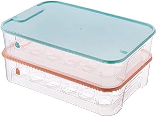 G-LIKE 2 Pack Covered Egg Holders for Fridge , Clear Plastic 2X24Egg Storage Container, Stackable Egg Tray Dispenser, Kitchen Countertop Refrigerator Organizer