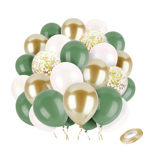 Olivegrüne, Salbeigrüne & Goldene Retro Luftballons – 50 Stück 30cm Grüne Helium Ballons für Geburtstag, Babyparty, Hochzeit, Jubiläum, Party Dekoration (Pricl™)