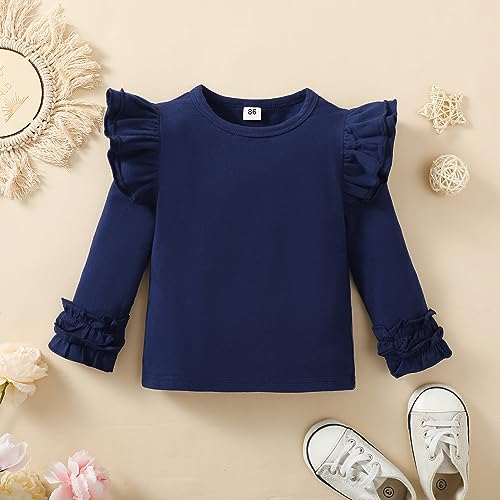 Toddler Girls Solid Color T-Shirt Kids Blouse Plain Ruffle Sleeve Top Baby Girl Cotton Casual Clothes2