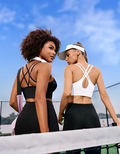 Leversic Biustonosz sportowy push up Cross Back Design damski biustonosz z wyściełanym fiszbinami, biustonosz damski, średniej grubości, do fitnessu, biegania, biegania, 1 szt. biały (650), L