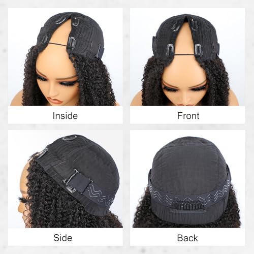 Image of ISEE V Part Human Hair Half Wig Kinky Curly U Part Wig for Women 20 Inch