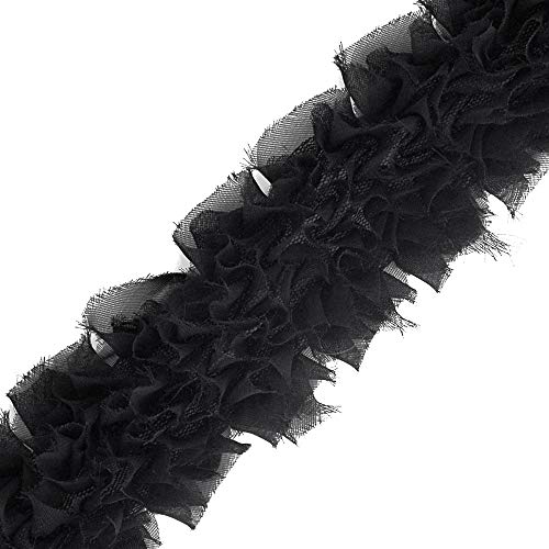 Ejoyce 2-1/4" Ruffled Lace Ribbon Trim By 2-Yards, Hdl-022 (Black) #TOP11