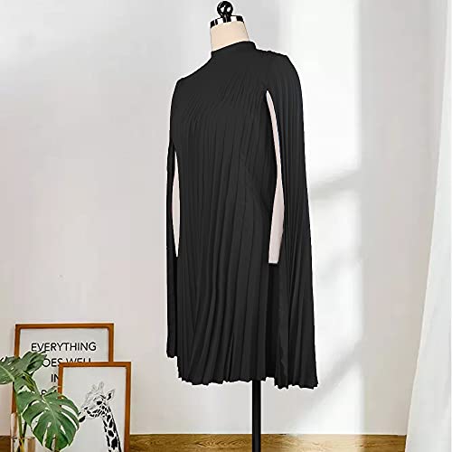 AOMEI Women's Stand Collar Pleated Cape Sleeve Loose Knee Length Dress Plus Size4