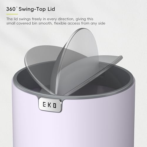 Image of EKO Fandy 0.4 Gal /1.5L Mini Tabletop Trash Bin with Swing-Lid, Desktop Trash Can for Bathroom Countertop, Vanity, Coffee or Office, Small Garbage Bin (Lavender)