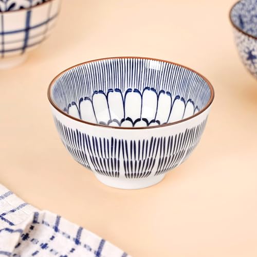 Image of Nestasia Ceramic Snack Bowl Set of 5 (350ml Each) - Dishwasher & Microwave Safe Bowls for Serving Soup, Rice, Dal, & Salad | 100% Food Safe Patterned Bowls with Glossy Finish - Ideal for Gifting