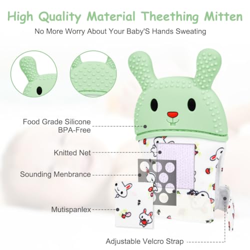 Image of 2Pack Silicone Teething Mitt, Rabbit Baby Teething Toy for 0-6 6-12 Months, Food Grade Silicone Infant Teething Mitten, BPA-Free Baby Chew Toys for Pain Relief, Sucking Needs