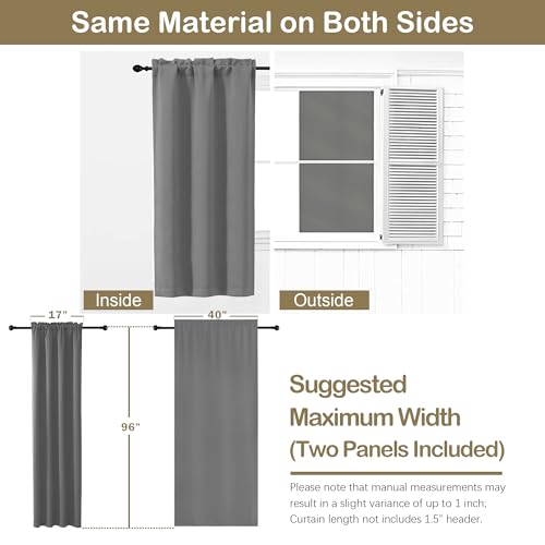Image of Grey Blackout Curtains for Bedroom 96 Inches Long 2 Panels, Soft Fabric Solid Blackout Curtains, Room Darkening Living Room Window Treatments, Dual Rod Pocket Window Drapes, 2x40Wx96L Inches
