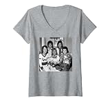 Womens Bay City Rollers Rock Band Holding A Fiver 1975 V-Neck T-Shirt