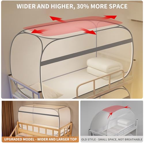 Image of Pop-Up Dorm Mosquito Net Tent Wide Roof,Portable Folding | Canopy Curtains with Bottom for College Bed Room Yard Outdoor,Easy to Install and Wash for Standard Size L78 x W39 x H43