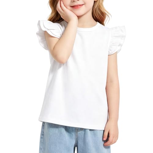 Image of Magic Park 1-14Y Toddler Ruffle T Shirt Girls Solid Color Blouse Kids Girl Short Long Sleeve Tops Casual Tee