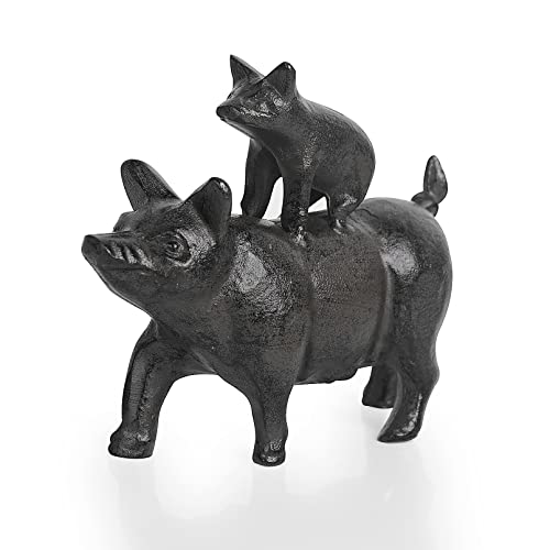 DreamsEden Cute Stacked Pig Statue, Funny Pig Figurine, Cast Iron Home Decor, Lucky Animal Rustic Collectible 5 Inch Tall