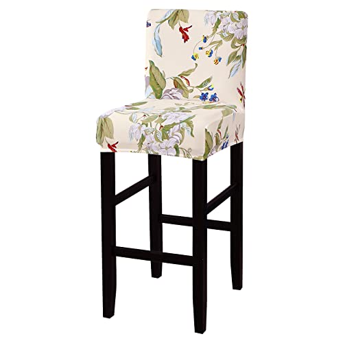 Image of SearchI Bar Stool Covers Set of 4, Stretch Washable Barstool Seat Covers, Counter Height Chair Covers for Kitchen Dining Room Cafe (Beige+Flower)