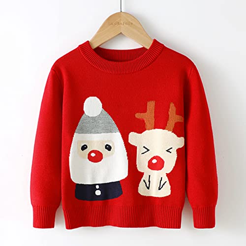 Warm Clothes for Little Boys Toddler Boys Girls Christmas Cartoon Santa Deer Prints Sweater Long Sleeve (Red, 5-6 Years)2