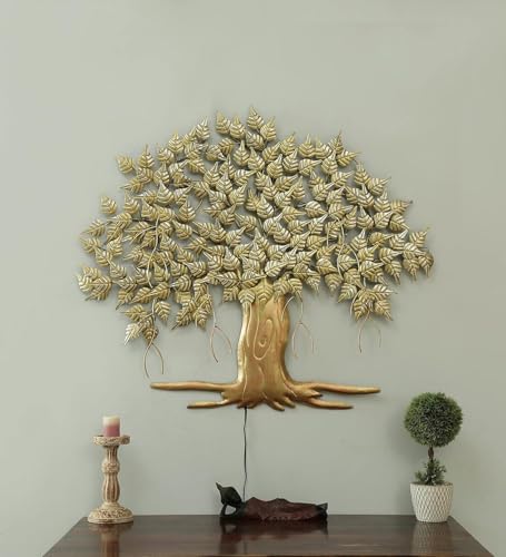 Image of Bharat Art Metal IRON Big Tree Wall Art with LED Light for Living Room - Handcrafted Iron Tree Wall Hanging Home Decoration for Bedroom, Hall, Office & Entrance (Urban Tree) (WD043) size (44 * 3 * 37) inches