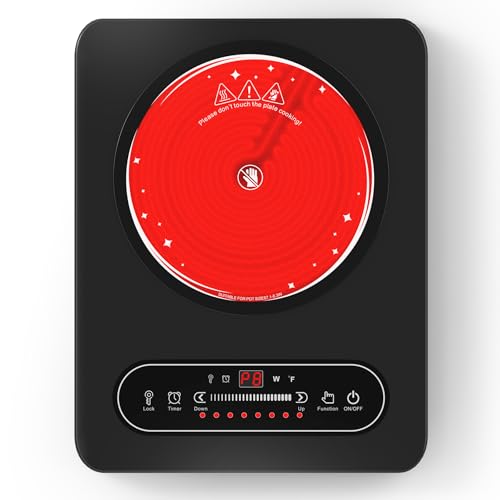 VBGK Glaskeramikkochfeld, 220V 2000W Elektrische Kochplatte mit LED-Touch-Steuerung, 10 Leistungsstufen, Timer, Sicherheitsschloss, Tragbares Kochfeld, Cerankochfeld 1 Platte