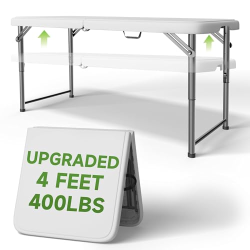 Ortus Collective Folding Table 4 Foot - 2-Position Adjustable Height, Heavy Duty 400 lbs Capacity - Portable Tables Folding for Camping, Party, Indoor & Outdoor Use, 1 Pack