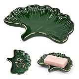 FuxFuis Bandeja Cerámica para Joyas Jabonera Cerámica con Forma de Hoja Bandeja Decorativa de Porcelana Plato de Joyería de Cerámica Bandeja de Joyería de Hojas para Anillos, Pendientes, Collares