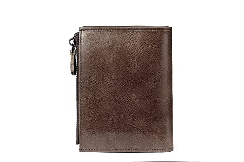 DIDE Mens Stylish Genuine Leather Wallet Soft Spacious Credit Debit Card Holder RFID Blocking Bifold Large Capacity Zipper Coin Pocket 16 Slots Removable ID Window 2 Memory (Dark Brown), Dq8294