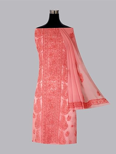 Image of Ada Hand Embroidered Lucknowi Chikankari Unstitched Georgette Salwar Suit with Dupatta for Women - Dress Material 3990
