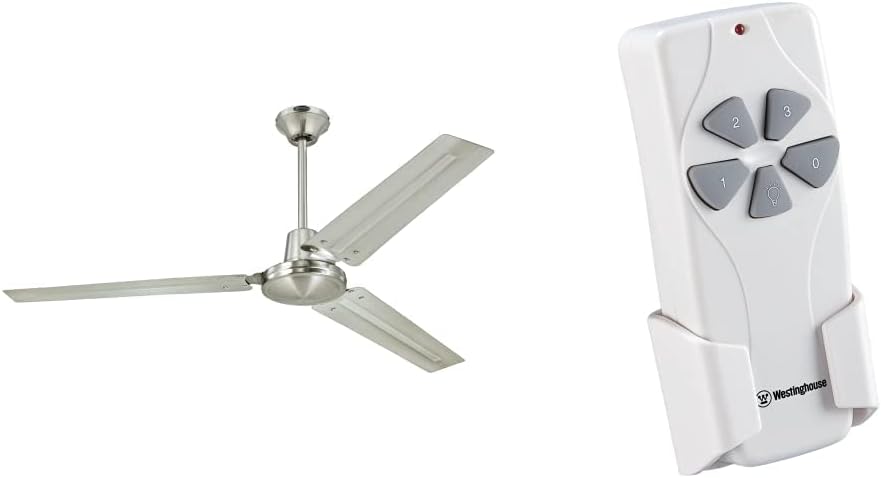 Westinghouse Westinghouse 7861400 Industrial 56-Inch Three Indoor Ceiling Fan, Brushed Nickel Steel Blades & 7787000 Ceiling Fan and Light Remote Control, White