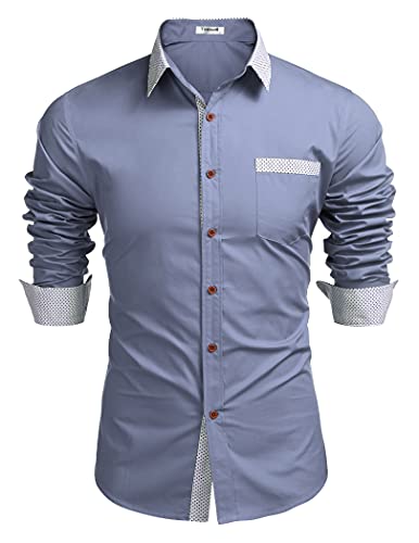 Tinkwell Hemd Herren Regular fit Lnagarmhemd Bügelleicht Shirt Herren Langarm Hemd(Dunkelgrau blau,XXL) Cover