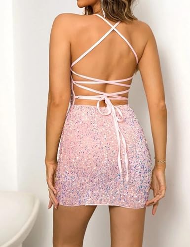 Image of Womens Sequin Homecoming Dresses Spaghetti Strap Backless Sexy Sparkly Glitter Velvet Bodycon Mini Cocktail Dresses