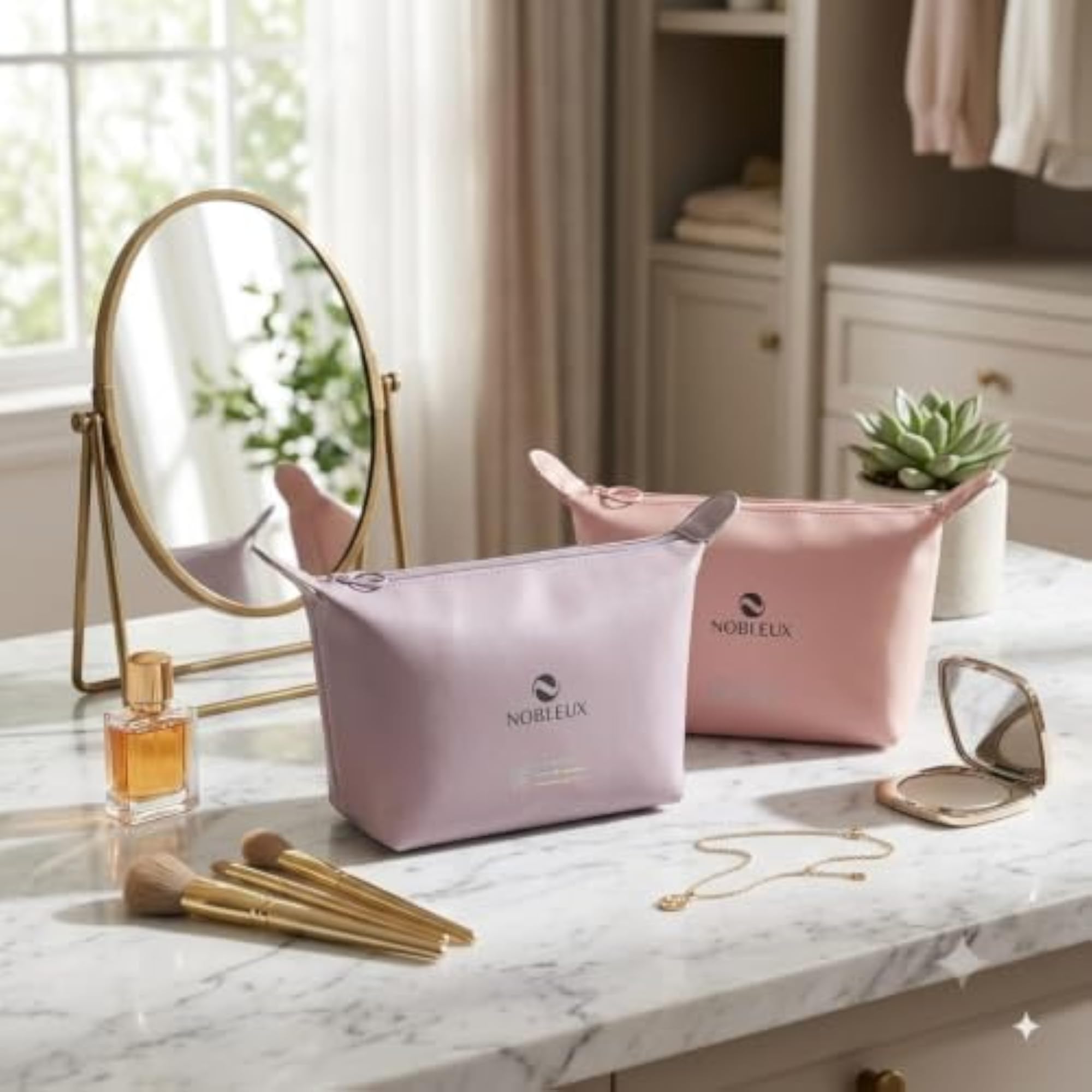 Women's Large Capacity Waterproof PU Leather Makeup Pouch