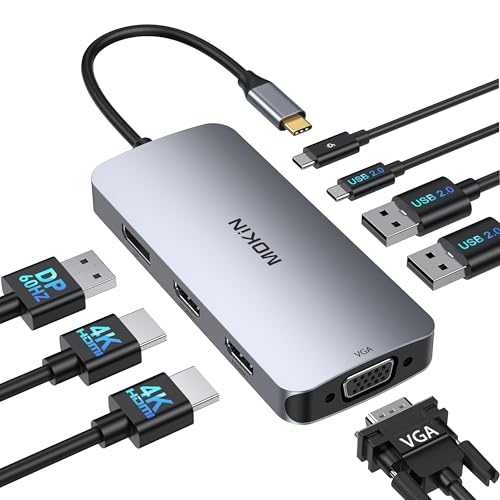 Image of USB C Docking Station Dual HDMI, MOKiN Docking Station 3 Monitors, DisplayPort, VGA, 100W PD Charging, 2USB A 2.0, USB C 2.0 Ports Multiport Adapter, 8 in 1 USB Hub for Dell, HP, Lenovo ThinkPad