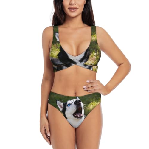 Bikini push-up Husky Howling Face maillot de bain deux pièces à coussinets amovibles