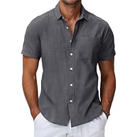 HMIYA Mens Shirts Short Sleeve Button Up Shirts for Men Casual Linen Cotton Charcoal Grey XL