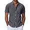 HMIYA Mens Shirts Short Sleeve Button Up Shirts for Men Casual Linen Cotton Charcoal Grey XL