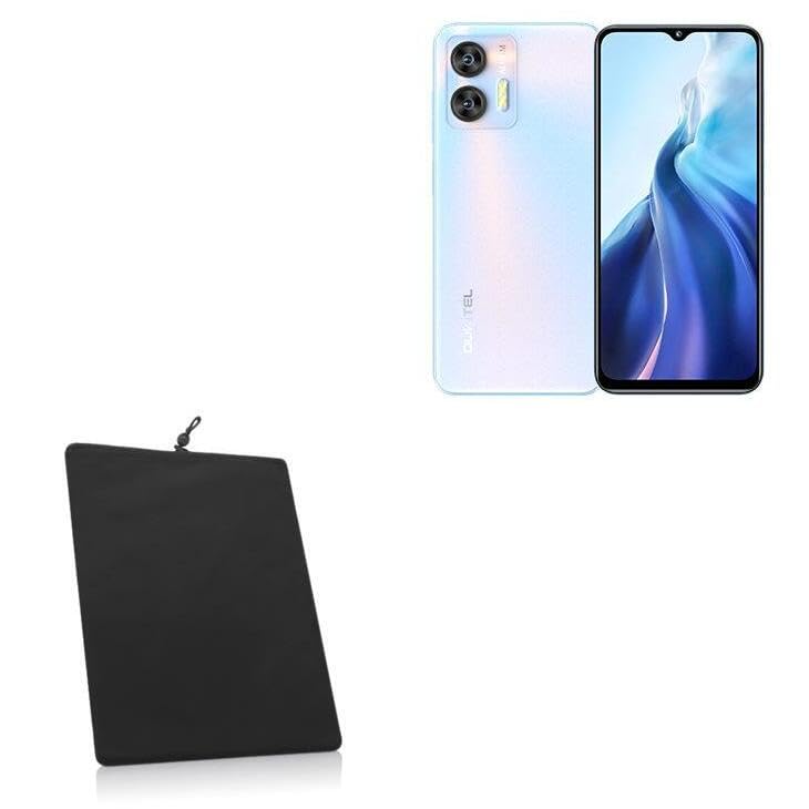 BoxWave Case Compatible with Oukitel C35 - Velvet Pouch, Soft Velour Fabric Bag Sleeve with Drawstring - Jet Black