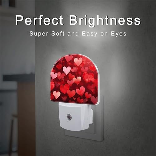 Image of Red Love Hearts Night Light Plug into Wall,Romantic Sweet Red Heart Dusk to Dawn Night Light,0.5w Energy Saving Sleep Friendly Nightlights for Kids, Ideal Gifts for Birthday Mother's Day