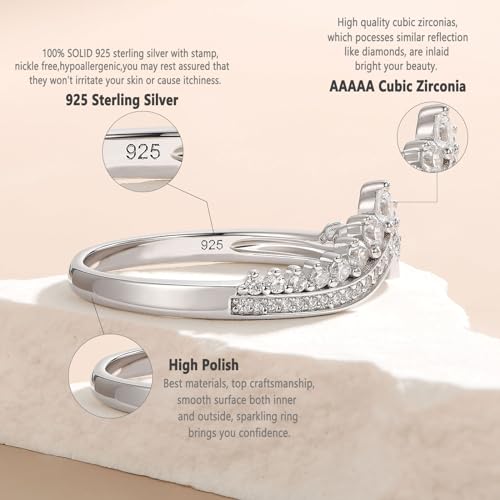 Newshe Jewellery Crown Wedding Bands for Women Cubic Zirconia Stackable Eternity Rings 925 Sterling Silver Engagement Ring Anniversary Size 5-103