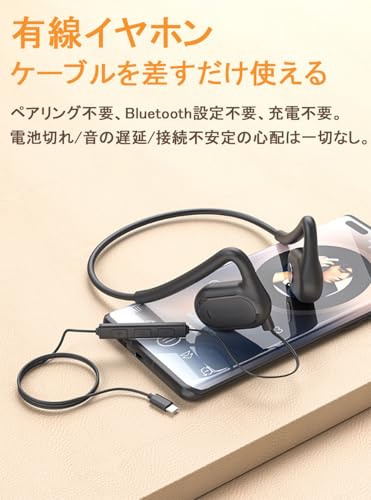 【開放型】3.5mmイヤホン有線 オープンイヤー マイク付き 耳を塞がない 耳掛け式 音量調節 ながら聴き クリア通話 ハンズフリー テレワーク/オンライン会議 (3.5mmジャック)