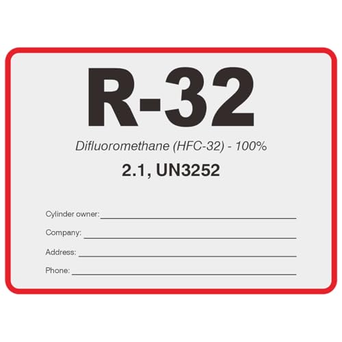 R32 HVAC/R Labels for Refrigerant Identification R-32 Color Coded Refrigerant Evacuation & Recovery Certification Tags Vinyl Stickers Record Vacuum Reclaim Charge Info (20 Pack)