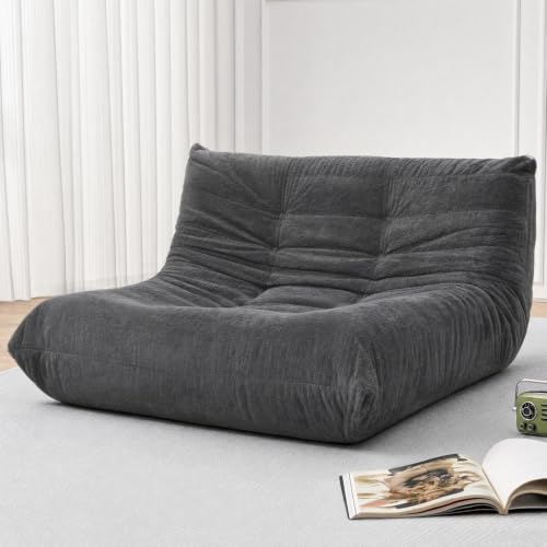 Image of Sytopia Loveseat Chenille Bean Bag Chair for Adults, Oversized 40D Memory Foam Floor Sofa, Giant Deep Seat Gaming Reading Nook, No Assembly Required, Black Onyx