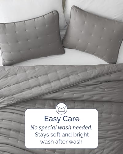 Image of Quilts King Size - Bedspread for King Size - Lightweight Comforter Set - Quilt Bedding Set for All-Seasons - Ultra Soft, Breathable & Comfy - Summer Coverlet w / 2 Pillow Shams - 106 inch x 96 inch, Dark Grey