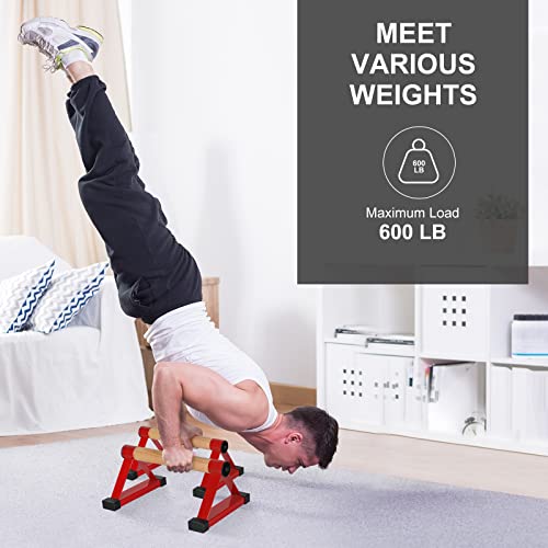 Image of Wood push up bars Parallettes bars Anti-slip Handstand Bars for Calisthenics, Fitness, Floor workouts Solid Wood with Sturdy Metal Bracket, Support 500 lbs