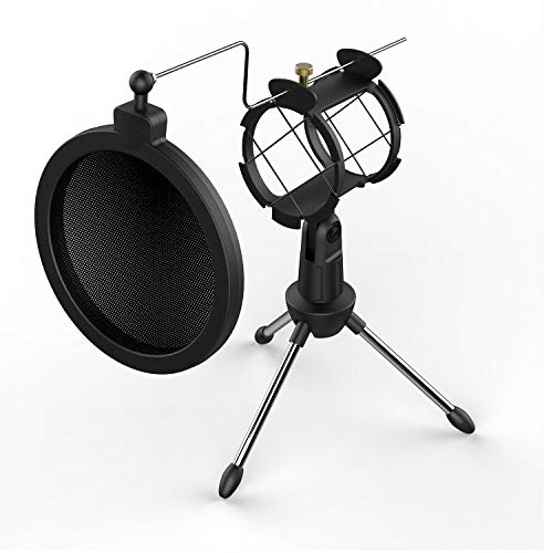 CISNO Studio Condenser Mic Microphone Shock Mount with Metal Wind Screen Pop Filter Combo Mask Shield for Recording