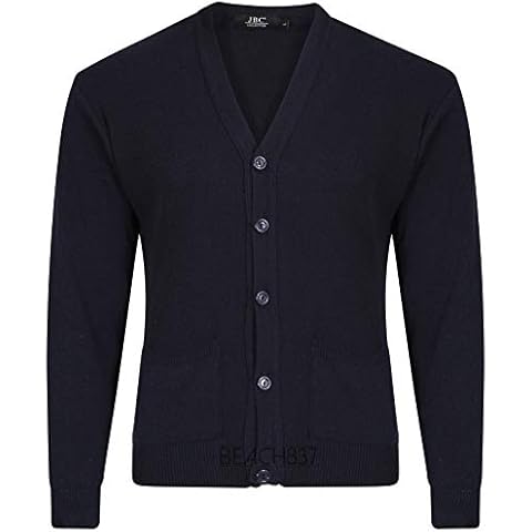 Beach837/JBC Mens Fine Knit Plain V Neck Buttoned Fashion Grandad Cardigan Top Size S to 5XL (Navy, L) Cover