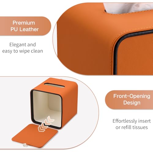 GORESE Square Tissue Box Cover for Kleenexs, PU Leather Tissue Box Holder, Decorative Tissue Holder Cover for Bathroom Bedroom Living Room Office, Orange by GORESE - Image 3
