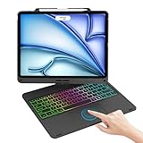  Étui avec clavier Touchpad pour iPad Pro 12.9 2021/2020/2018 [5e/4e/3e génération], iPad Pro 12.9 avec 7 couleurs de rétroéclairage RVB, clavier fin, rotatif à 360°, porte-stylet Apple, noir