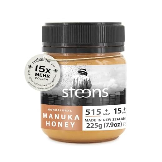Steens Manuka Honey MGO 515+ - rein roher 100% zertifizierter UMF 15+ Manuka Honig - abgefüllt und versiegelt in Neuseeland - höchste Qualitätsstufe - 225 g
