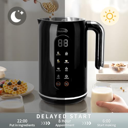 Image of Nut Milk Maker Machine, 42oz, 8 in 1 Silent Automatic Nut Milk Machine, Homemade Soy Milk, Oat, Puree, Almond Milk Maker with Delay Start /Keep Warm /Boil Water /Self-Cleaning, Black