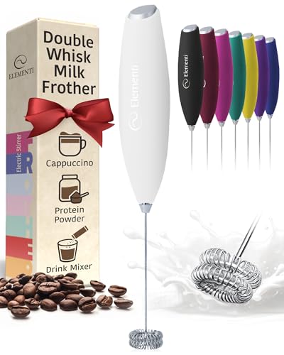 Image of Elementi Milk Frother Wand - Easy to Use Handheld Electric Stirrer for Powder Drinks, Durable & Powerful Coffee Whisk & Protein Powder Mixer Wand, Hand Frother, Coffee Stirrers Electric (White)