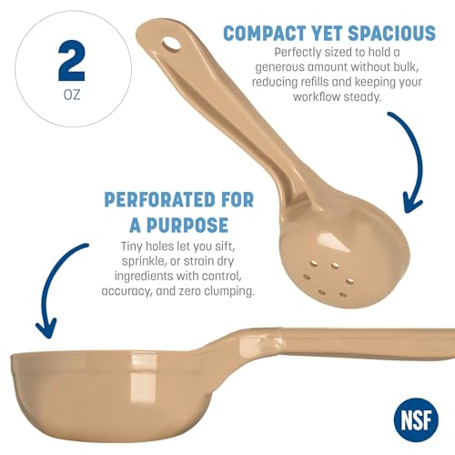 Image of Carlisle FoodService Products Measure Miser Plastic Perforated Measuring Spoon with Short Handle, 2 Ounces, Beige