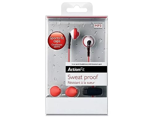 Philips Lightweight, Water Resistant and Sweat Proof Sports In-Ear Earphones/Headphones with Stereo Sound, 3.5mm Jack and 1.2m Cable for Sports, Outdoors, Running, Gym - RED & WHITE