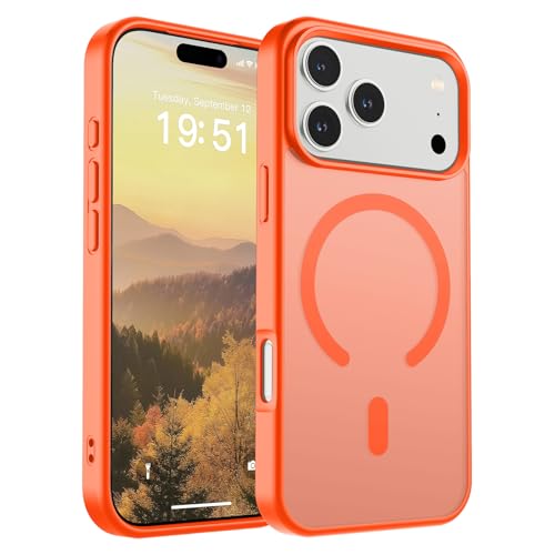 Image of SUPFINE Magnetic for iPhone 17 Pro Case (Compatible with MagSafe)(Military Grade Drop Protection) Translucent Matte Shockproof with Anti-Fingerprint Phone Cover 2025,Orange