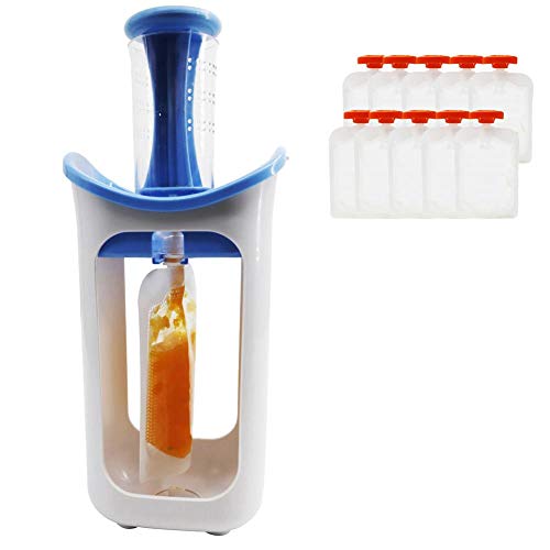 windyday Quetschie Zubereiter Mit 10 x Wiederverwendbarer Baby Quetschbeutel, Baby Lebensmittel BPA Frei Queeze Station Ideal Für Smoothie, Fruchtmus, Baby Brei, Joghurt